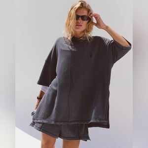 NEW! FREE PEOPLE MOVEMENT Back Me Up LARGE Dark Shadow Gray Sweatshirt Relaxed